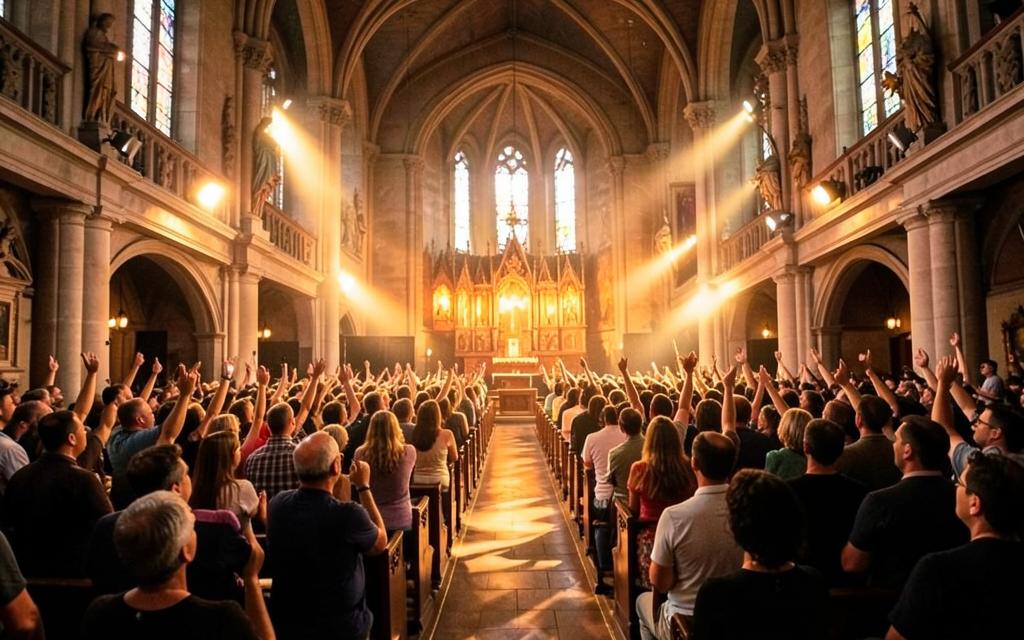 Church sanctuary full of worshippers