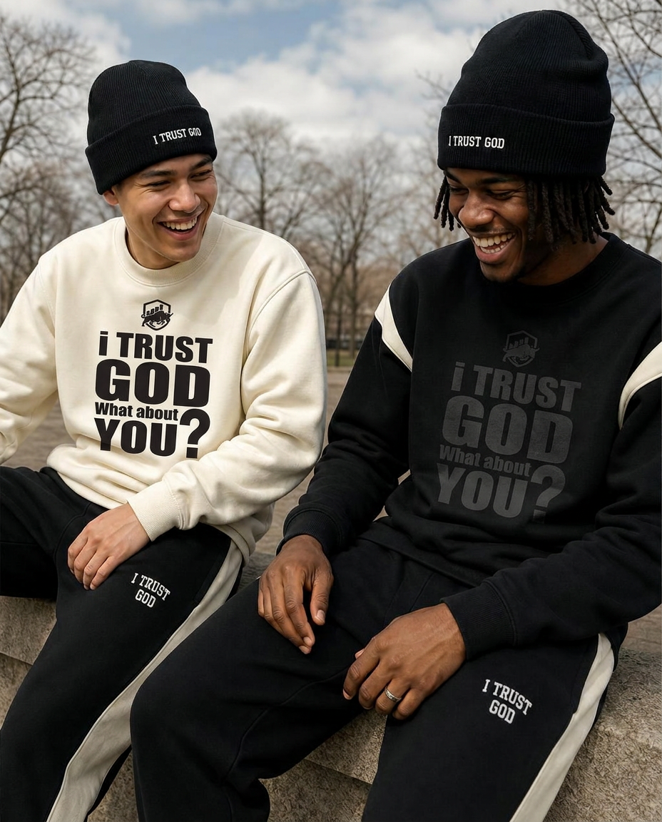 I Trust God Joggers worn by a real person
